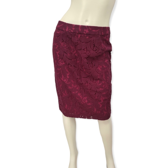 CABI Burghandy Lace Frolic Skirt size 6 - Picture 8 of 10